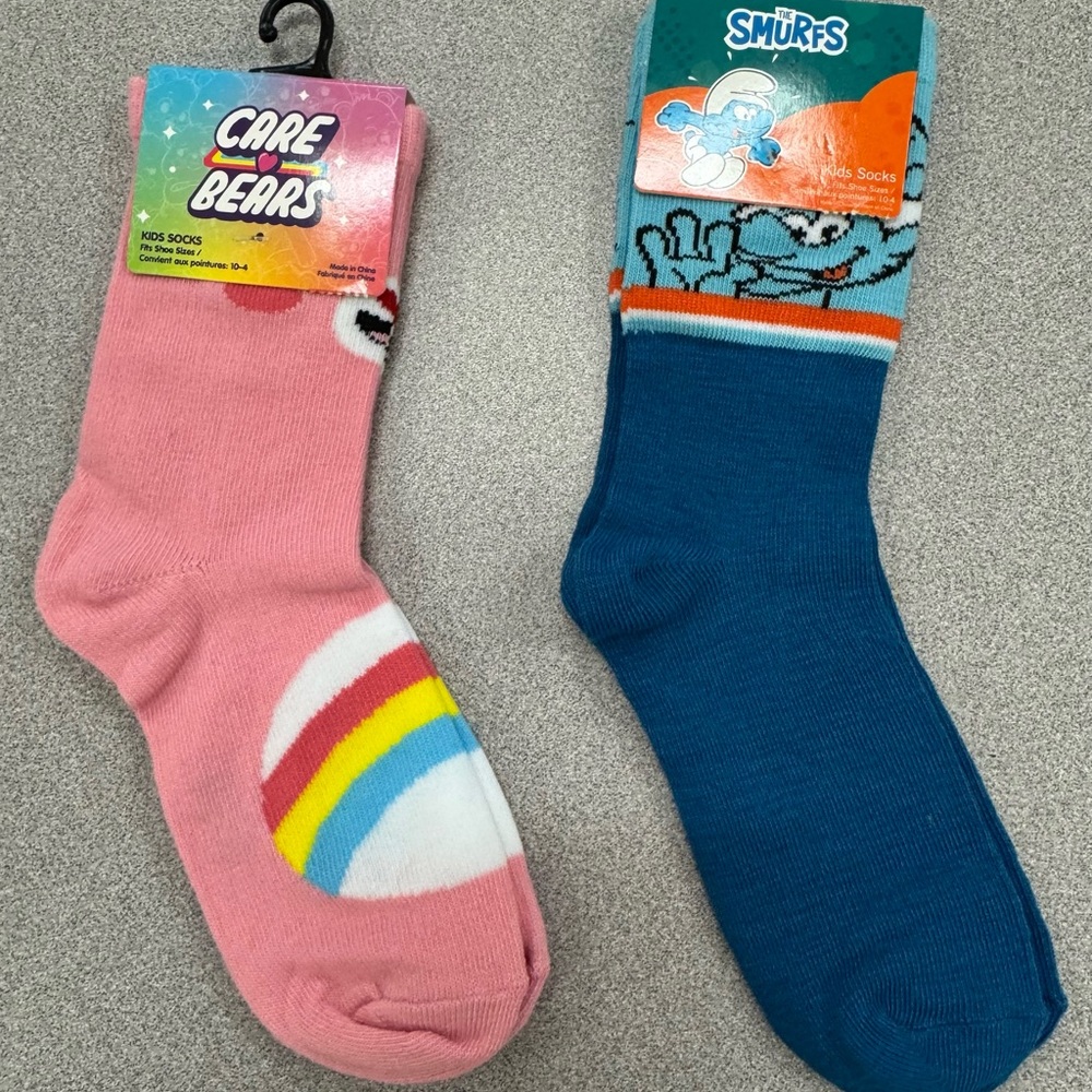 Care Bears Pink Socks & Smurfs Blue Socks Set